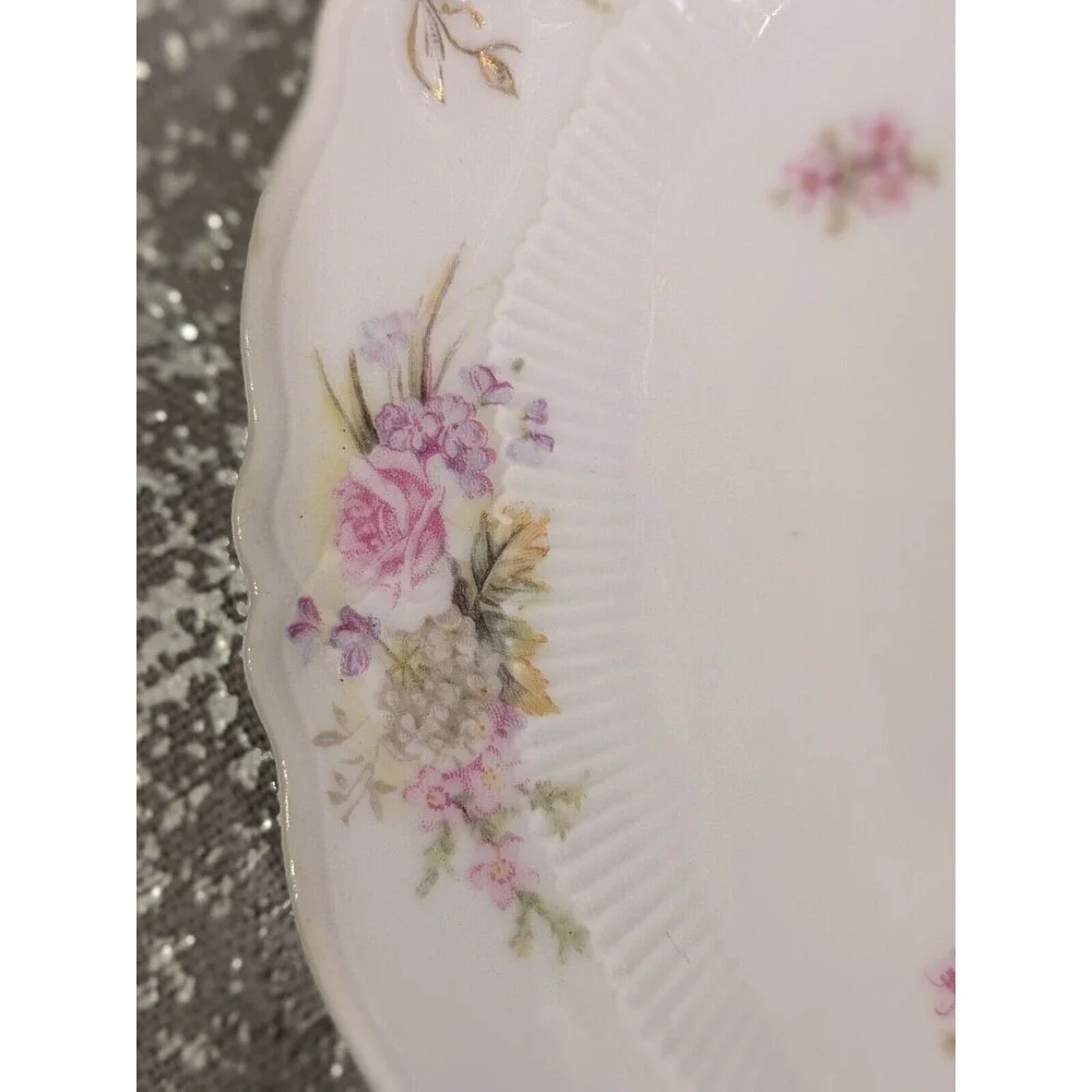 C.T. Carl Tielsch Flower Porcelain 2 Fish Bone Plates 1800-1900 Germany Antique
